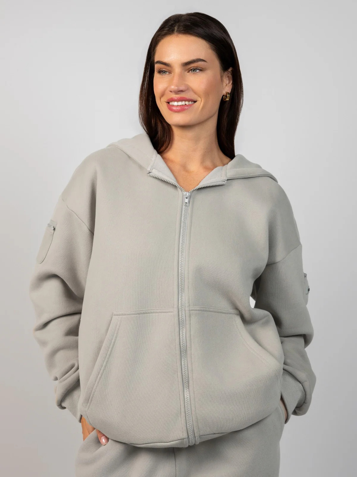 Comfrt Travel Essentials Zip Hoodie | Stone | Gray | Oversized | L | Large | Comfrt