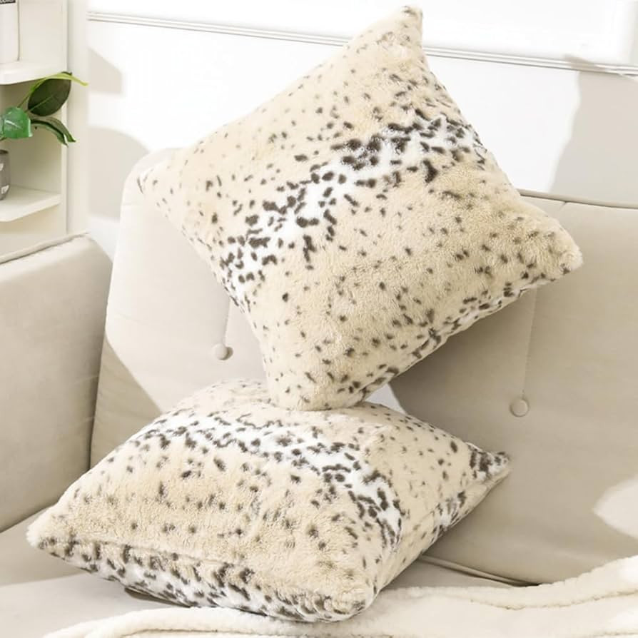 Faux Fur Snow Leopard Cheetah Skin Soft Plush Safari Wild Animal Fur Print Throw Pillow Cover Cas... | Amazon (US)