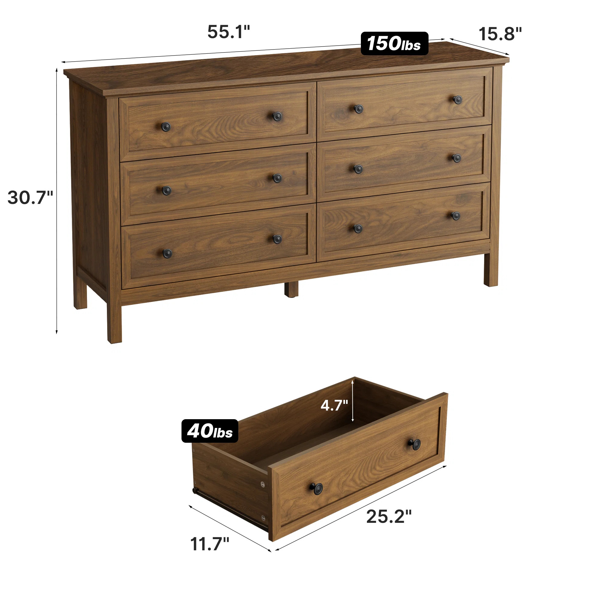 55.1" W 6 Drawer Dresser for Living Room, Bedroom | Wayfair North America