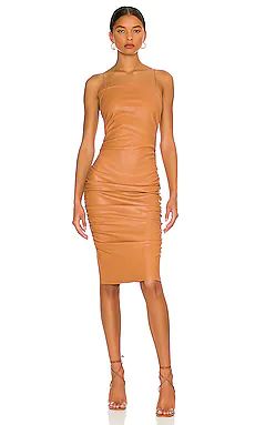 superdown Nicola Ruched Midi Dress in Caramel from Revolve.com | Revolve Clothing (Global)