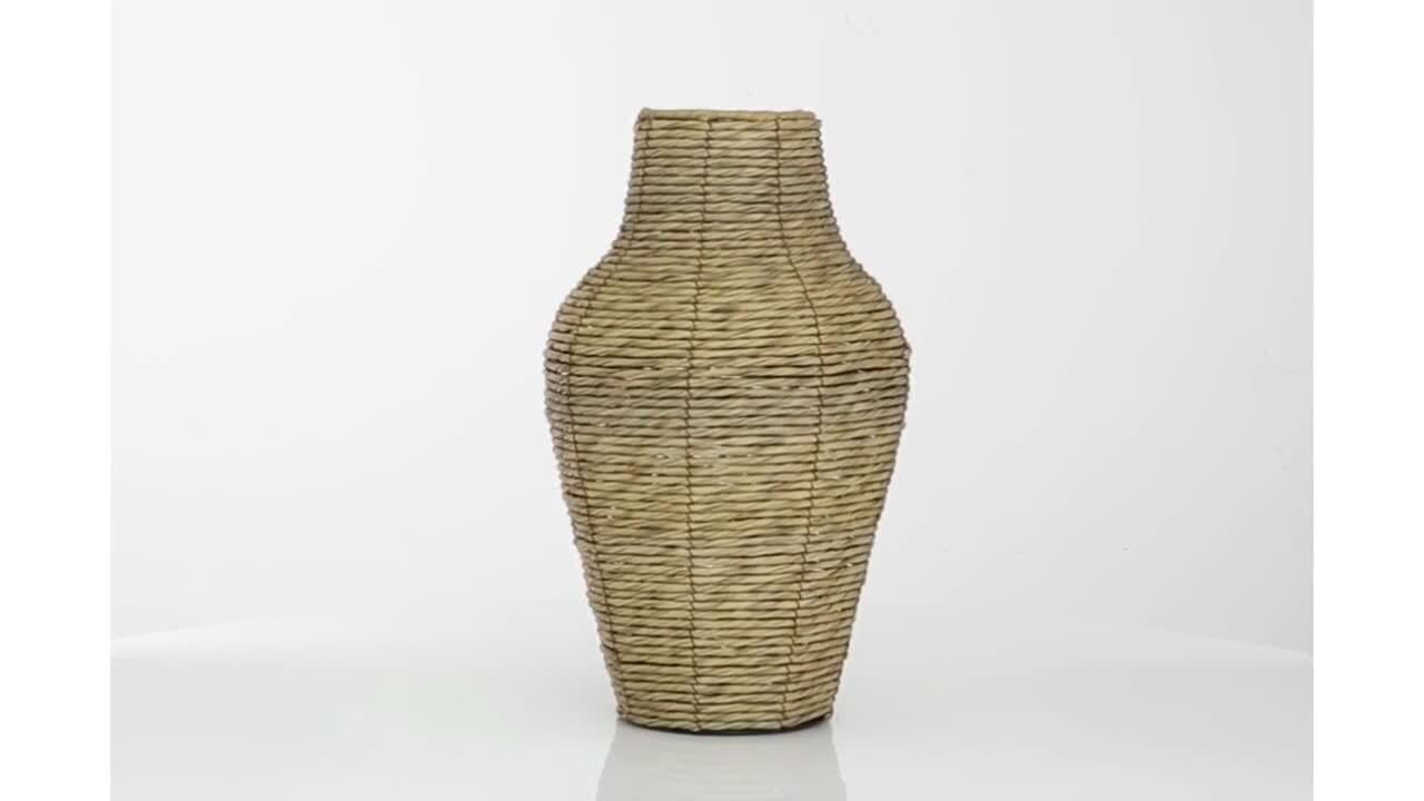 Brown Faux Seagrass Decorative Vase | The Home Depot