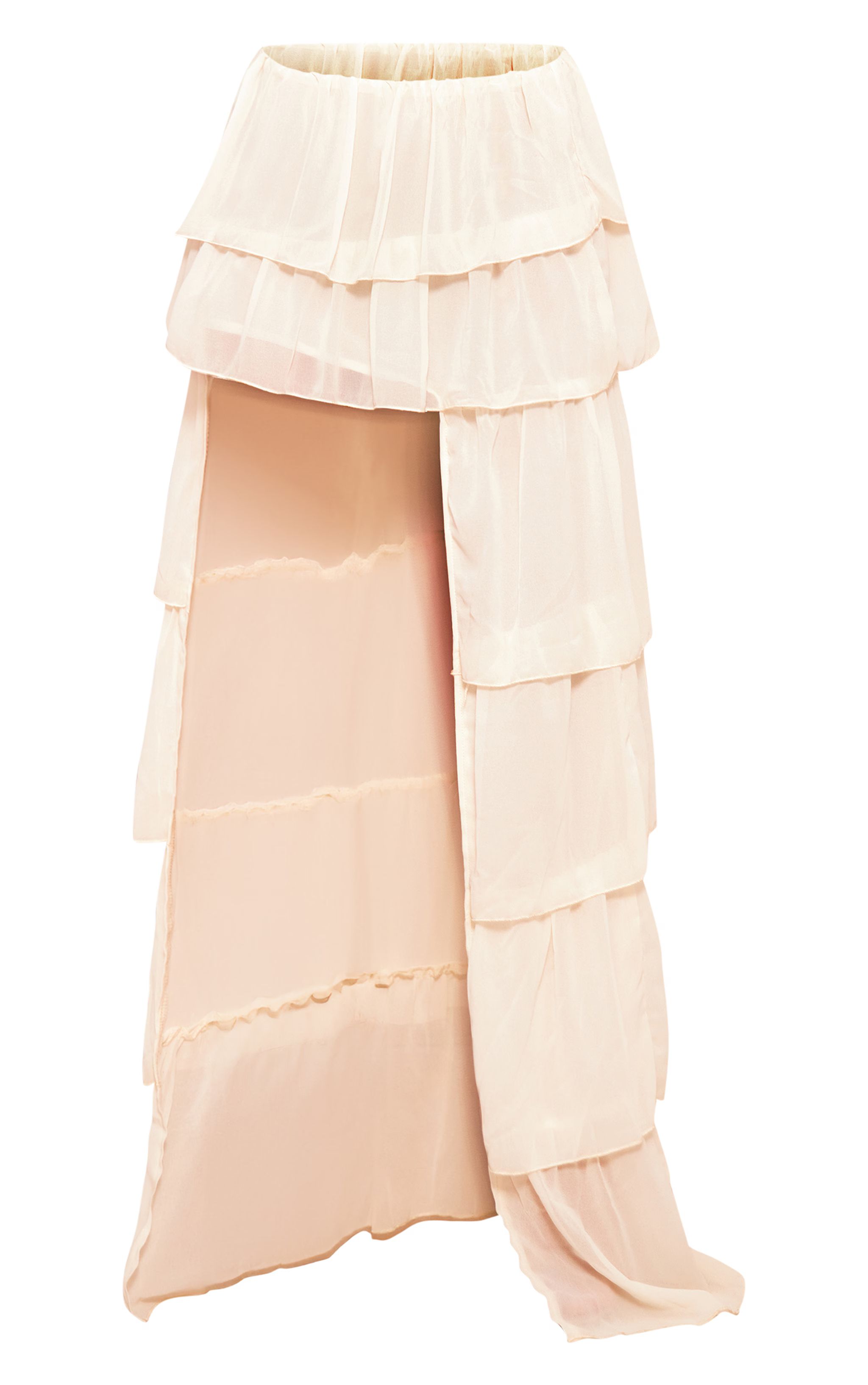 Cream Chiffon Tiered Waterfall Hem Maxi Skirt | PrettyLittleThing US