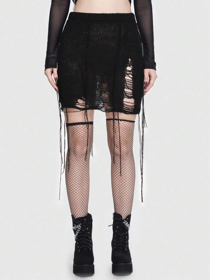 Goth Solid Distressed Knit Skirt | SHEIN
