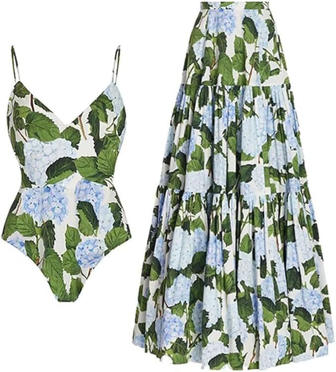 OLEMEK Women's One Piece Swimsuit 2 Pieces Beach Swimsuit Floral Print Tropical Bikini Swimsuit w... | Amazon (US)