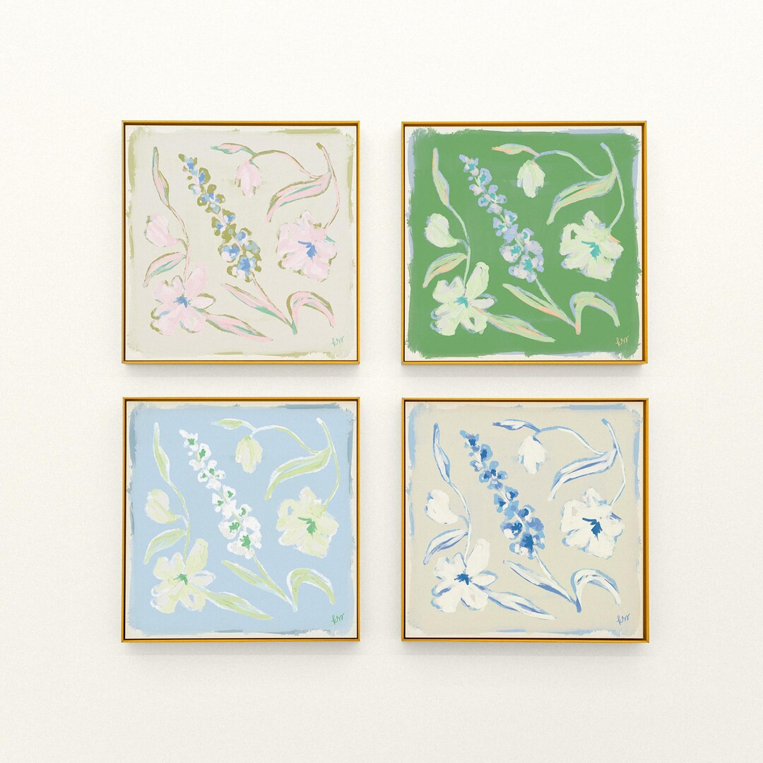 Multi-color Floral Wall Art | Set of 4 Prints | Modern Southern Botanical Print | Grandmillennial... | Etsy (US)