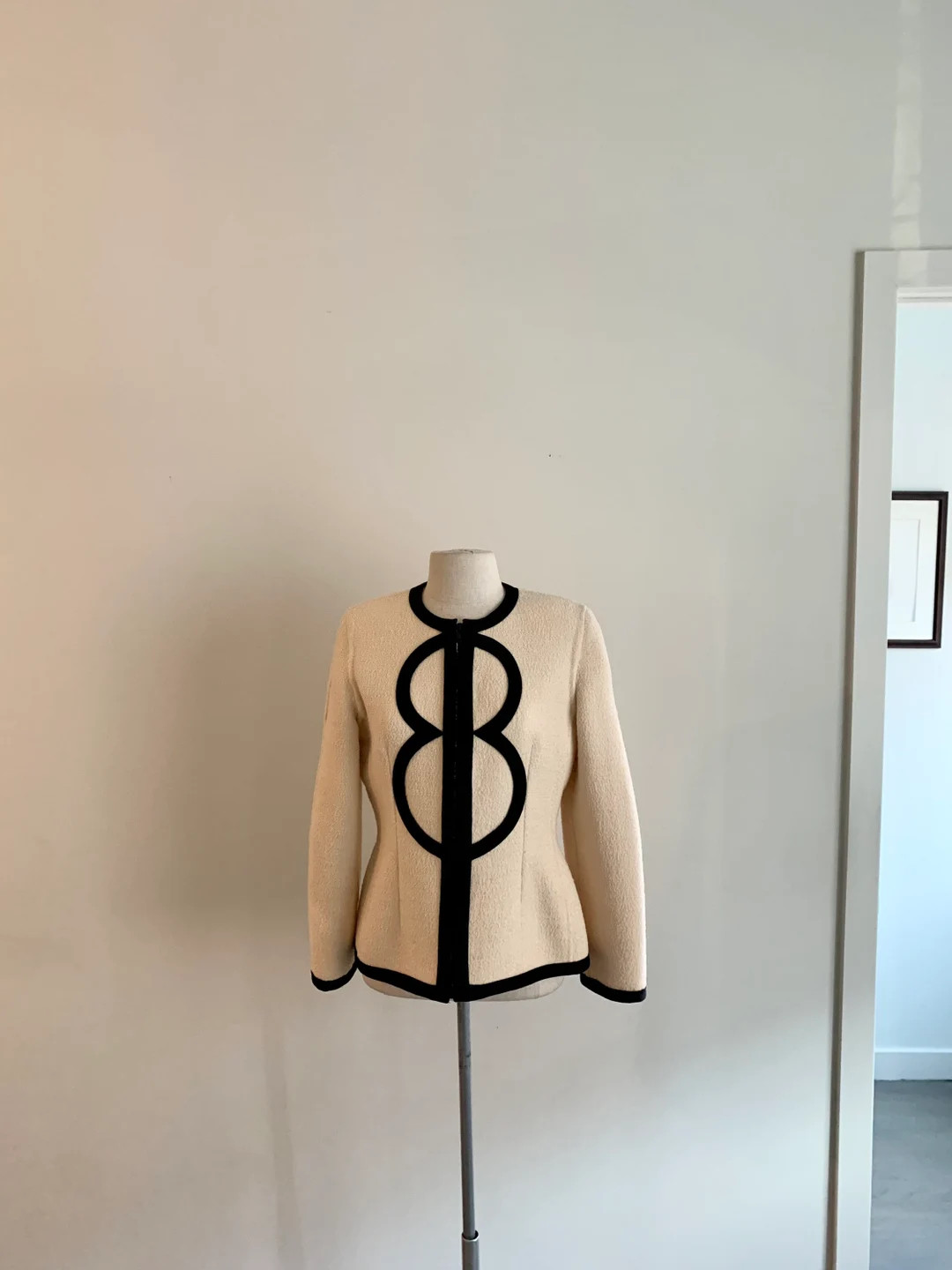 Bill Blass Cream Wool Boucle With Black Trim Edges & Large Logo at Front Center-size M - Etsy | Etsy (US)