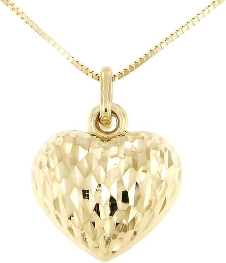 Lucchetta - 14 karat Yellow Gold Necklace with Heart Pendant Textured, 16+2 inch, Premium Italian... | Amazon (US)