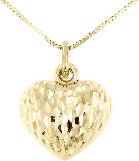 Lucchetta - 14 karat Yellow Gold Necklace with Heart Pendant Textured, 16+2 inch, Premium Italian... | Amazon (US)
