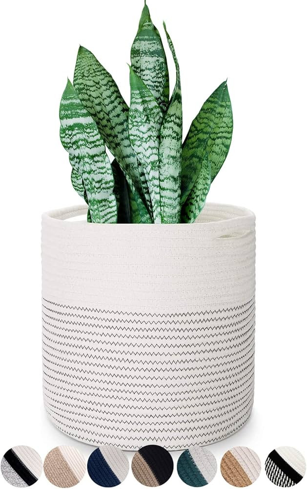 Oradrem Woven Cotton Rope Plant Basket for 11 12" Flower Pot Floor Indoor Planters, Decor Basket ... | Amazon (US)