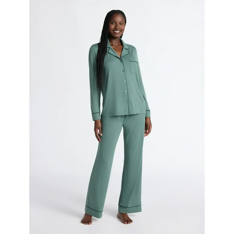 Joyspun Women’s Dreamy Soft Collection Long Sleeve Top and Pants Pajama Set, Sizes XS-4X | Walmart (US)