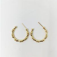 24K Gold Earrings, Hoop Medium Hoop, Bamboo Earring, Gift For Her, Earrings Women, Everyday Wear | Etsy (US)