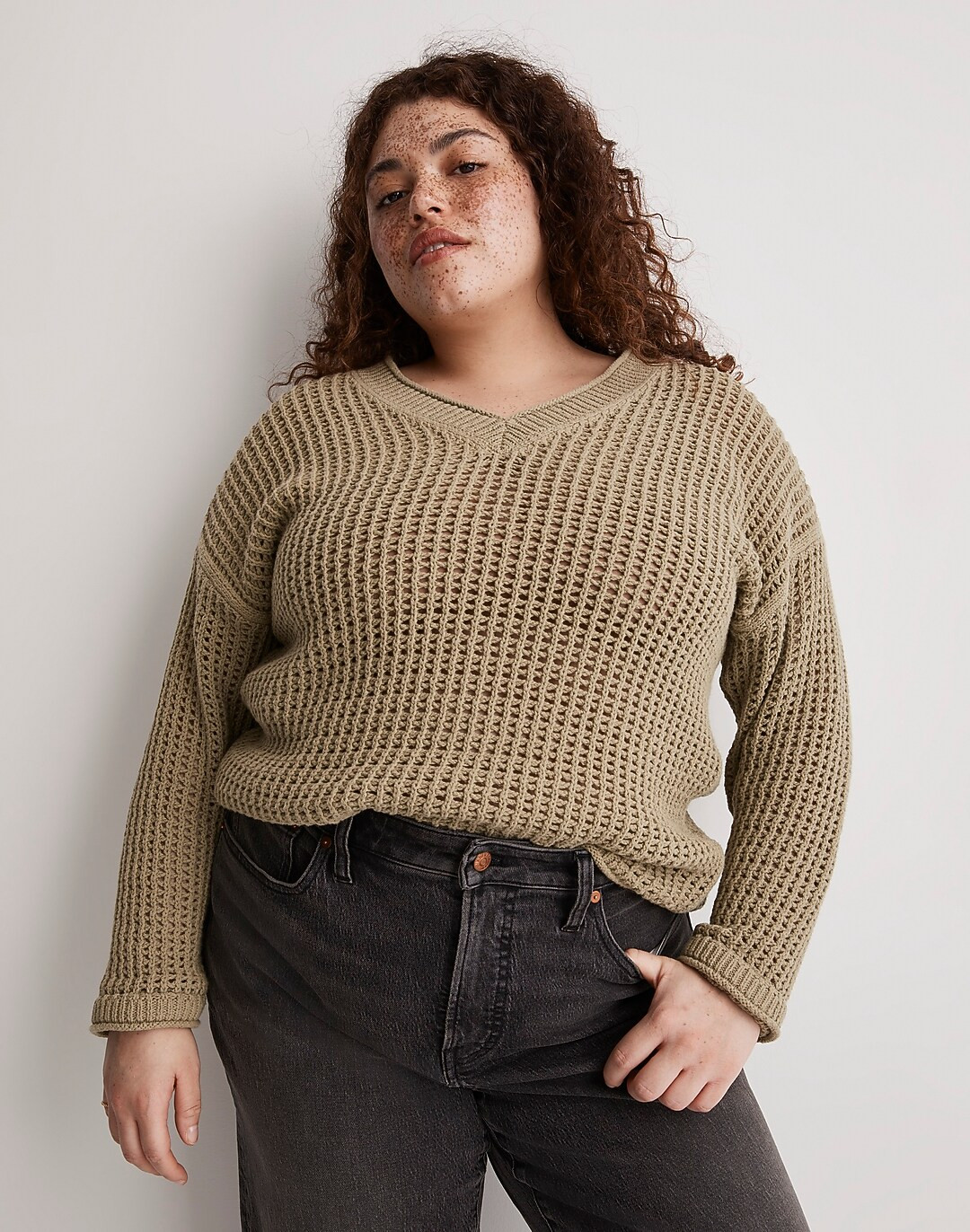 Plus Open-Stitch V-Neck Pullover Sweater | Madewell