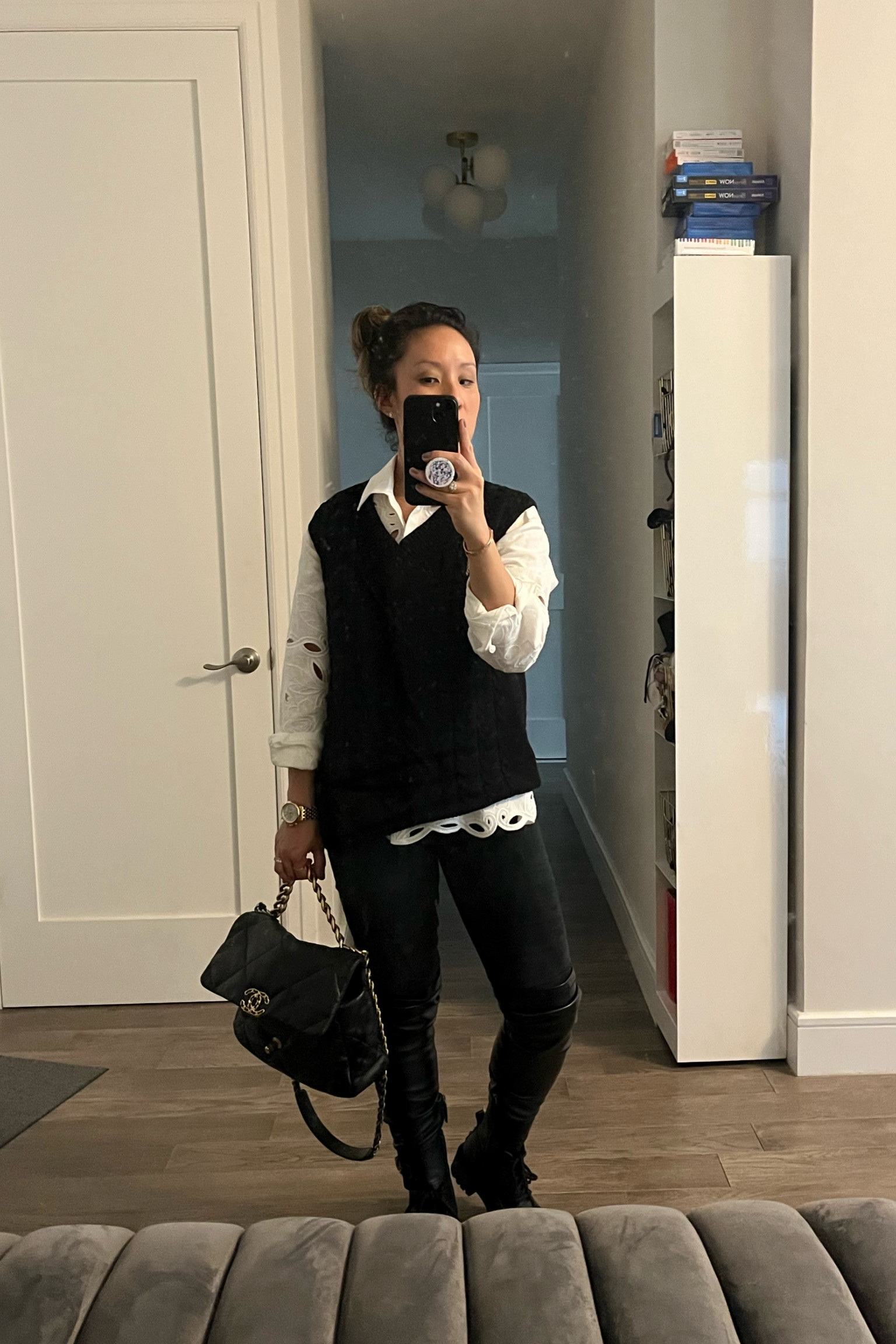 Weekend outfit. Black sweater vest. Skinny jeans. Wore this for a school thing. Mom life. Amazon fashion. Amazon find.

#LTKunder100 #LTKstyletip #LTKunder50