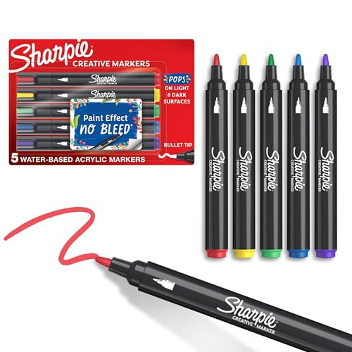 Sharpie Creative Markers, Water-Based Acrylic, Bullet Tip, Assorted Colors, 5 Count – Arts & Crafts, Kids Activity, School Classroom; Works on Paper, Metal, Wood, Ceramic, Glass, Rock, Canvas | Amazon (US)