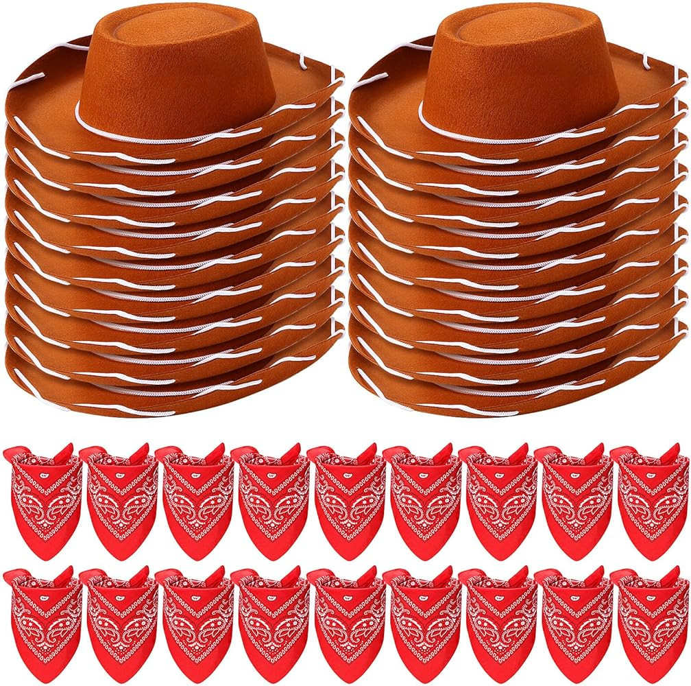 Unittype 36 Pcs Cowboy Hats and Bandanas Bulk Kids Western Cowboy Costume Accessories Kids Party ... | Amazon (US)