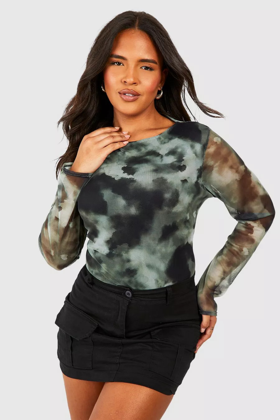 Plus Abstract Mesh Long Sleeve Top | Boohoo.com (NL)