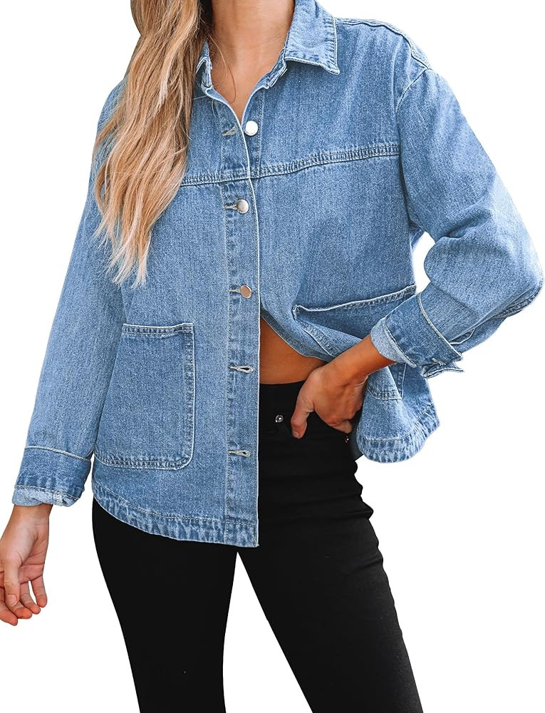luvamia Denim Jackets for Women Trendy Oversized Long Sleeve Button Down Jean Jacket Casual Shack... | Amazon (US)