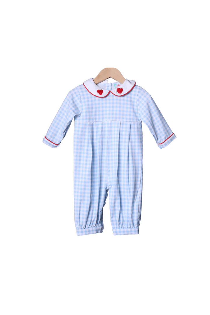 French Knot Heart Blue Gingham and Romper | The Smocked Flamingo
