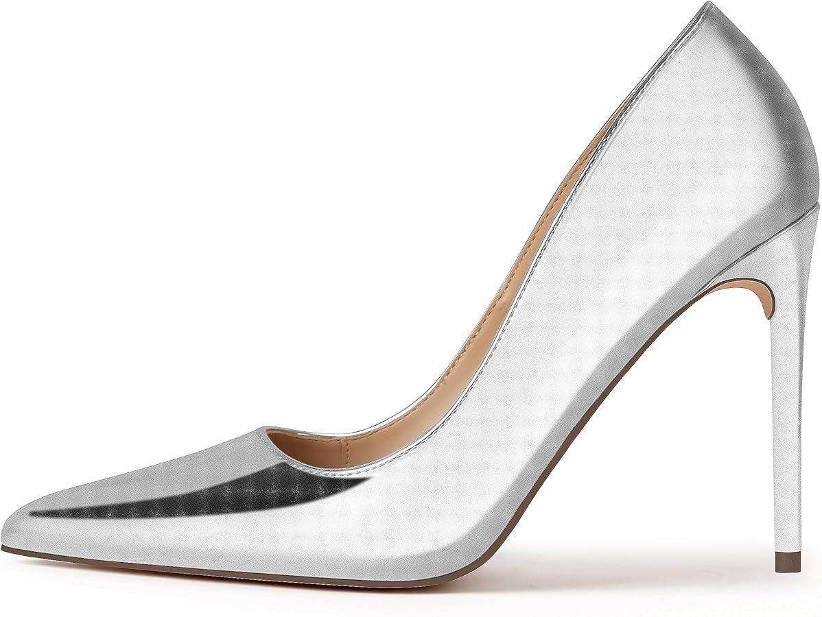 Women's Pumps Slip On High Heels with Pointed Toe 4Inch Stiletto Bridal Party Dress Heels for Cas... | Amazon (US)