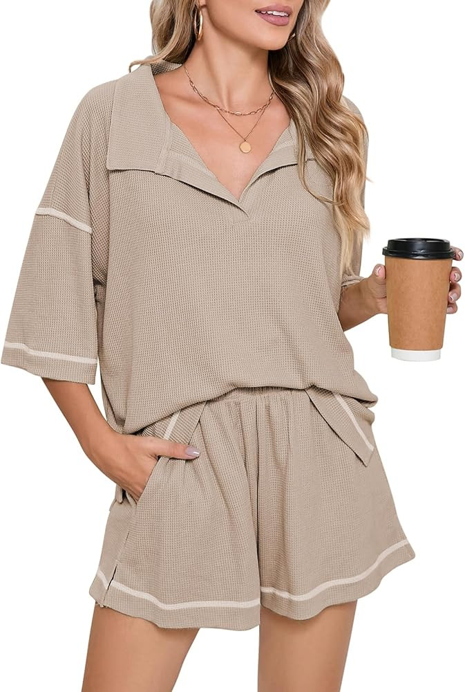 Pink Queen Womens 2 Piece Pajama Sets Short Sleeve Tops Lounge Sets Casual 2 Piece Outfits Summer... | Amazon (US)