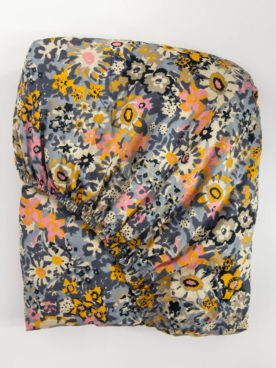 Mixed Print Soft Cotton Fitted Sheet - Grey Floral | Natural Life