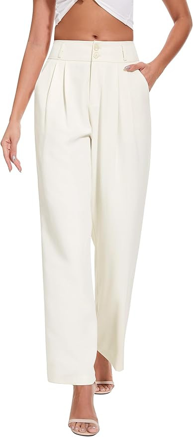Women High Waist Wide Leg Dress Pants Pleated Front Wide Waistband Elastic Work Casual Long Trous... | Amazon (US)