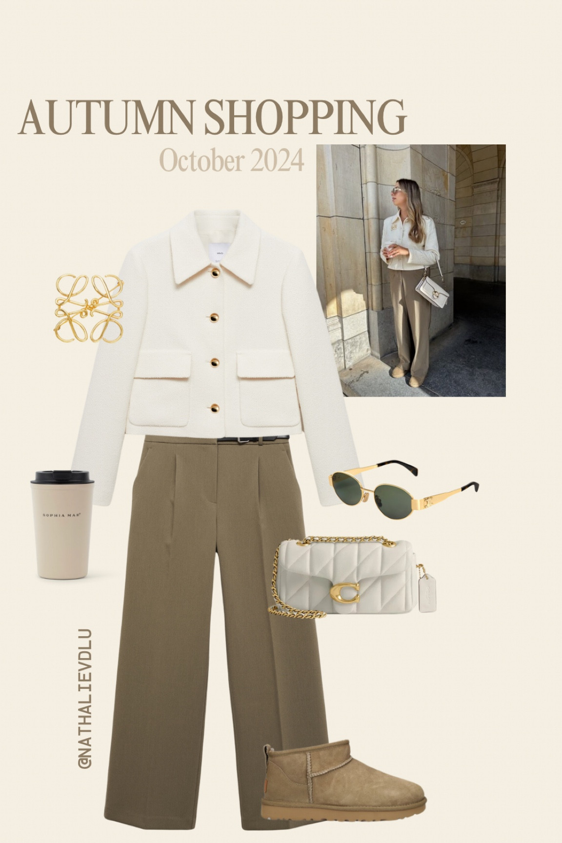 Autumn shopping days ✨

Mango khaki trousers, Mango cropped jacket, UGG antilope, Coach quilted Tabby bag, Celine Triomphe sunglasses, a Loewe brooch and a Sophia Mae coffee cup to go ☕️

#LTKeurope #LTKstyletip #LTKautumn
