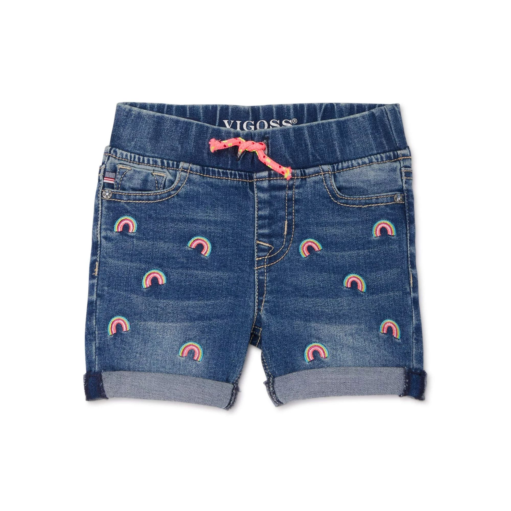 Vigoss Girls Rainbow Pull-on Rolled Cuff Mid Length Denim Jean Shorts, Sizes 4-14 | Walmart (US)