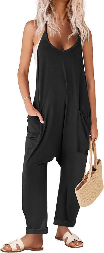 Ekouaer Womens Sleeveless Jumpsuit Loose Spaghetti Strap Baggy Overalls Jumpers Casual Long Pants... | Amazon (US)