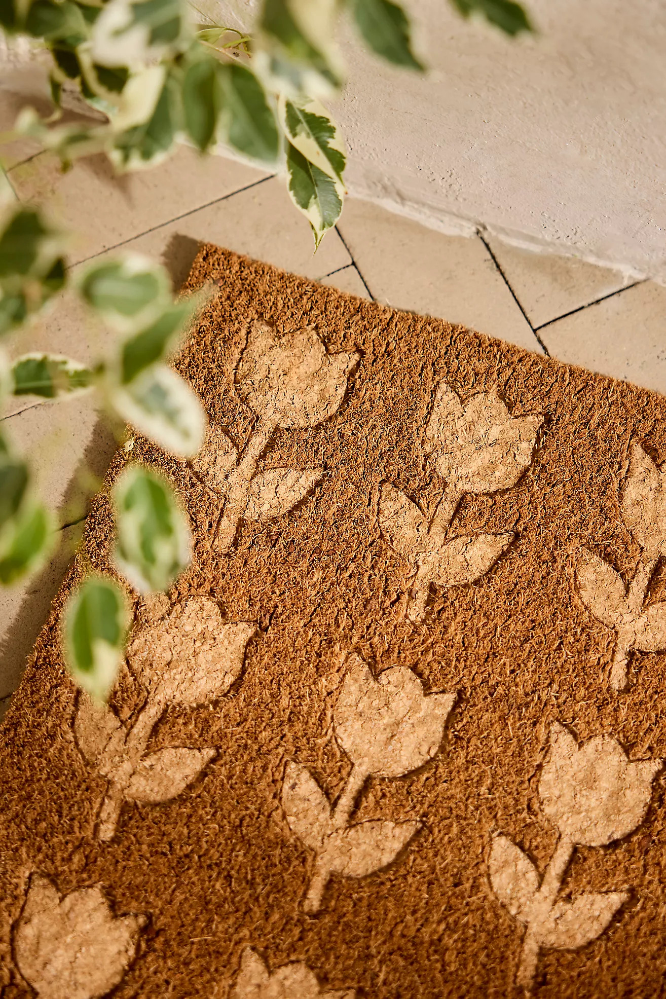Embossed Tulips Coir Doormat | Anthropologie (US)