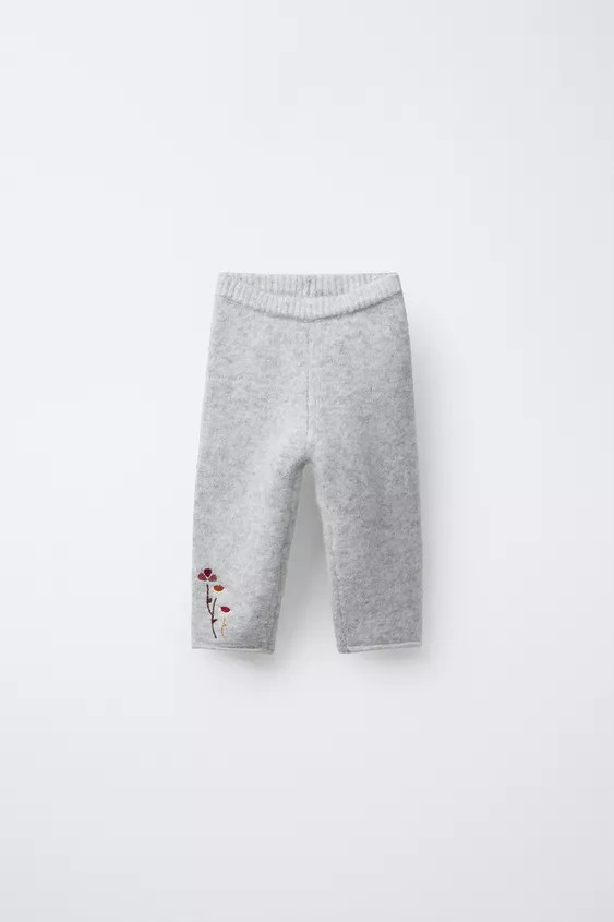 EMBROIDERED FLORAL KNIT PANTS | Zara US