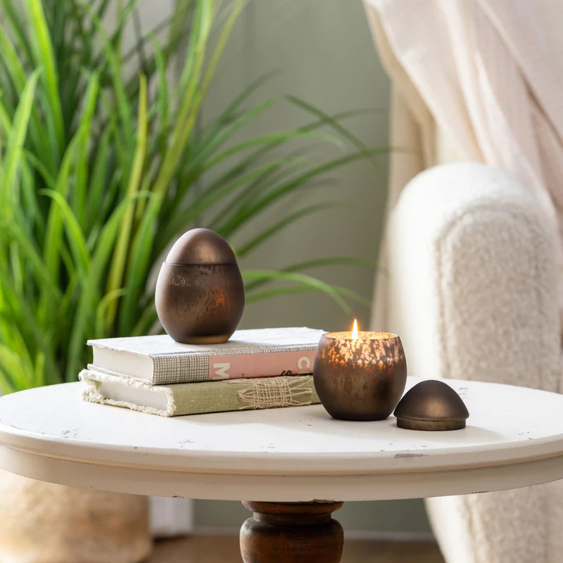 Egg Shape Mercury Glass Candle, Cocoa | Plow & Hearth