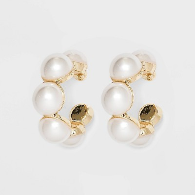 Mini Pearl Hoop Earrings - A New Day™ Gold: Nickel-Free Metal, Post Closure, 1.1" Length, Pearl Stone Type | Target