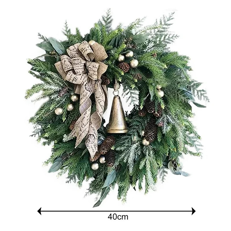 16" Christmas Wreaths for Front Door, Farmhouse Winter Rattan Wreath with Pine Cones Golden Bells... | Walmart (US)