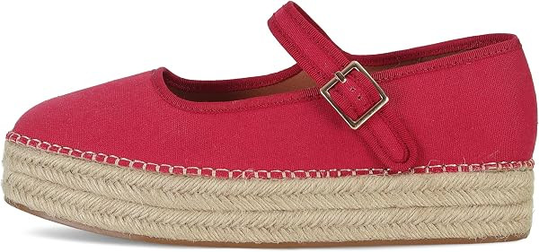 Mary Jane Woven Espadrilles for Women Round Toe Ballerina Shoes Canvas Summer Flats | Amazon (US)