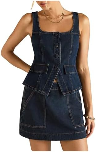 MakeMeChic Women's Denim Tops Square Neck Button Down Sleeveless Going Out Y2k Jean Tank | Amazon (US)