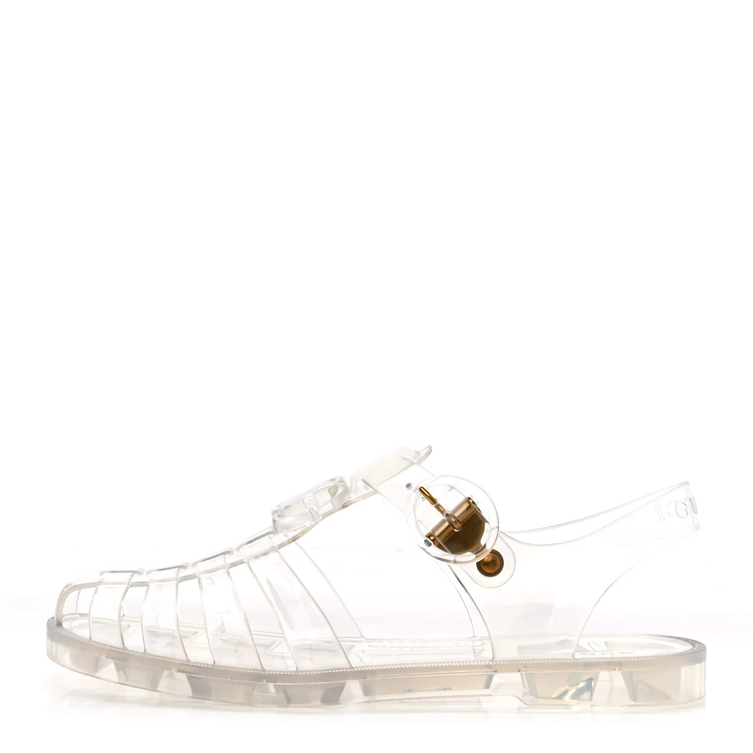 Gucci Shiny Rubber Double G Buckle Strap Sandals 36 Transparent | FASHIONPHILE (US)