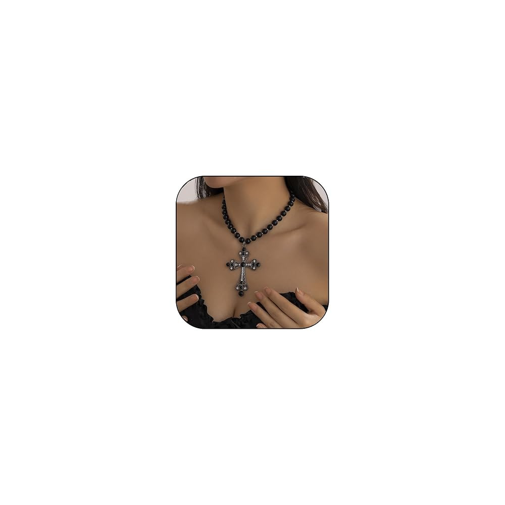 Cross Necklace for Women Gothic Cross Necklace Pearl Choker Necklaces Chunky Big Pearl Necklaces ... | Amazon (US)