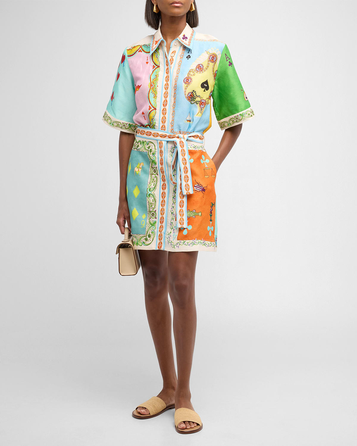 Rummy Scarf-Print Linen-Blend Mini Dress | Neiman Marcus