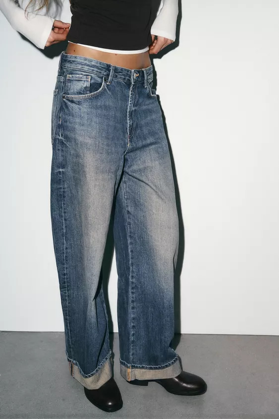 TRF BAGGY FOLDED MID-RISE JEANS | Zara US