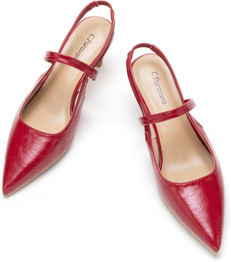 C.Paravano Women's Slingback Flats | Pointed Toe Pumps | Kitten Heels for Women | Slingback Dress... | Amazon (US)