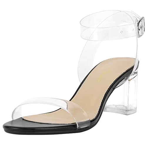 Heels Charm Women's Strappy Clear Chunky Block Low Heeled Sandals 2 Inches Open Toe Ankle Strap High Heel Dress Sandals Daily Work Party Shoes Black Block Heeled Sandal Size 5 | Amazon (US)