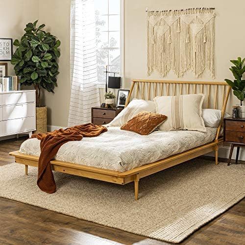 Walker Edison Mid Century Modern Solid Wood Spindle Platform Bed Headboard Footboard Bed Frame Bedro | Amazon (US)