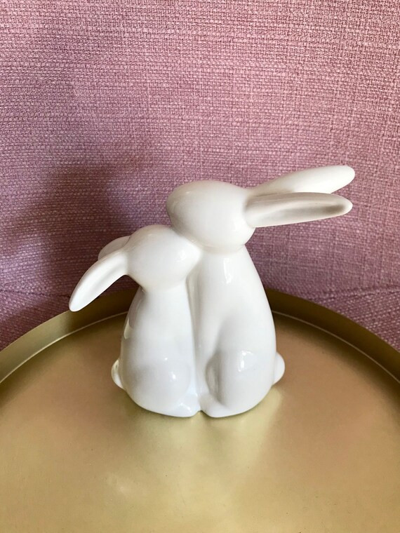 White Ceramic Easter Bunnies Figurine. Rabbits in Love Statue | Etsy | Etsy (US)