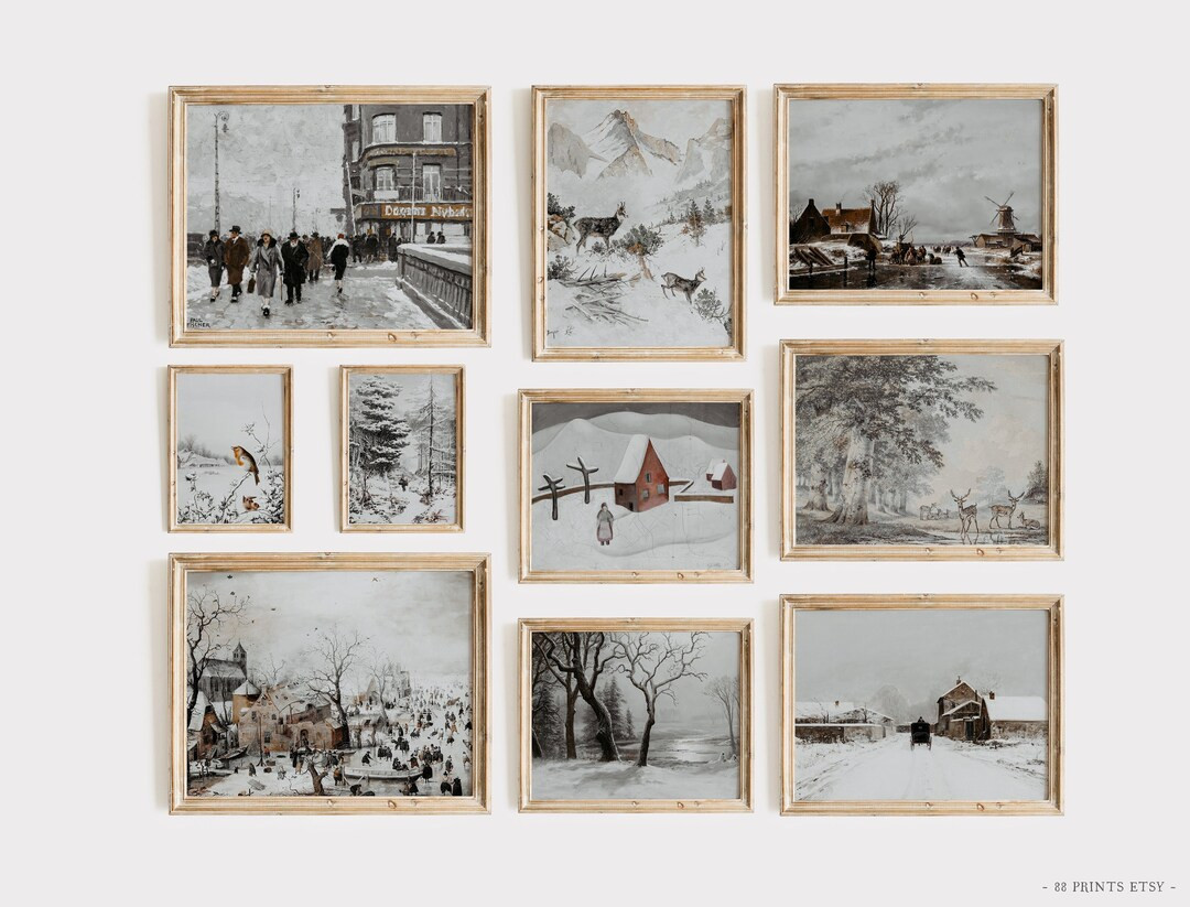 Vintage Winter Set of 10 Prints Moody Winter Wall Art - Etsy | Etsy (US)