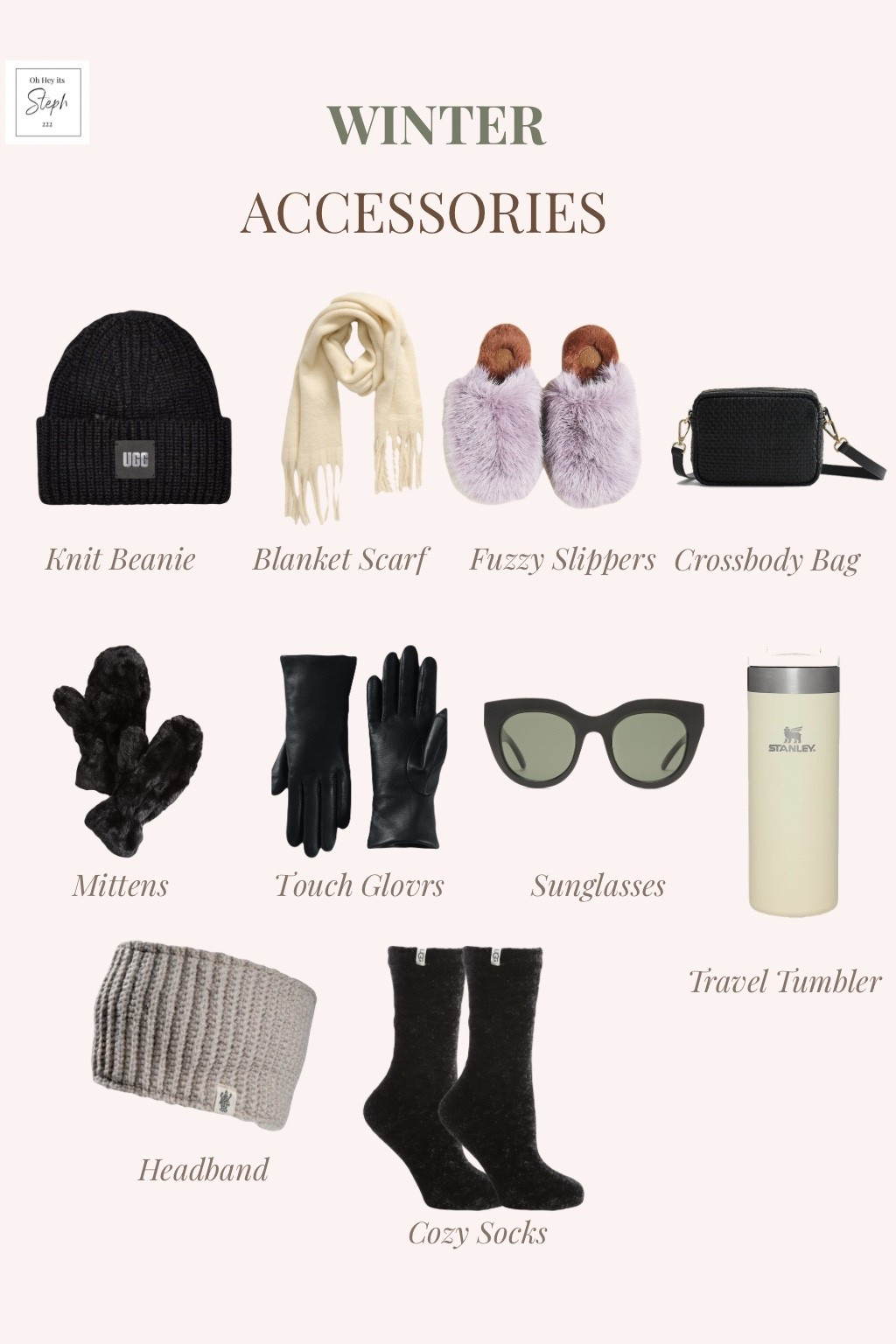 Winter accessories - knit beanie, blanket scarf, fuzzy slippers, crossbody bag, mittens, touch gloves, sunglasses, travel tumbler, headband and cozy socks 

#LTKFindsUnder50 #LTKSeasonal #LTKFindsUnder100