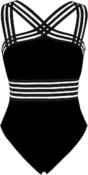 Hilor Women's Tummy Control Swimsuits Slimming One Piece Bathing Suits Front Crossover Swimwear | Amazon (US)