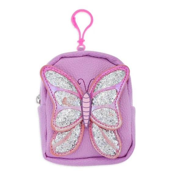 Wonder Nation Girl's Glitter Butterfly Pouch Backpack Clip, Purple and Pink | Walmart (US)