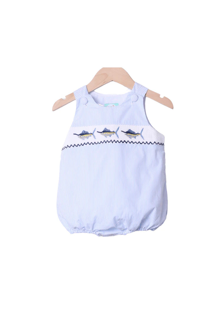 Smocked Swordfish Blue Stripe Bubble | The Smocked Flamingo