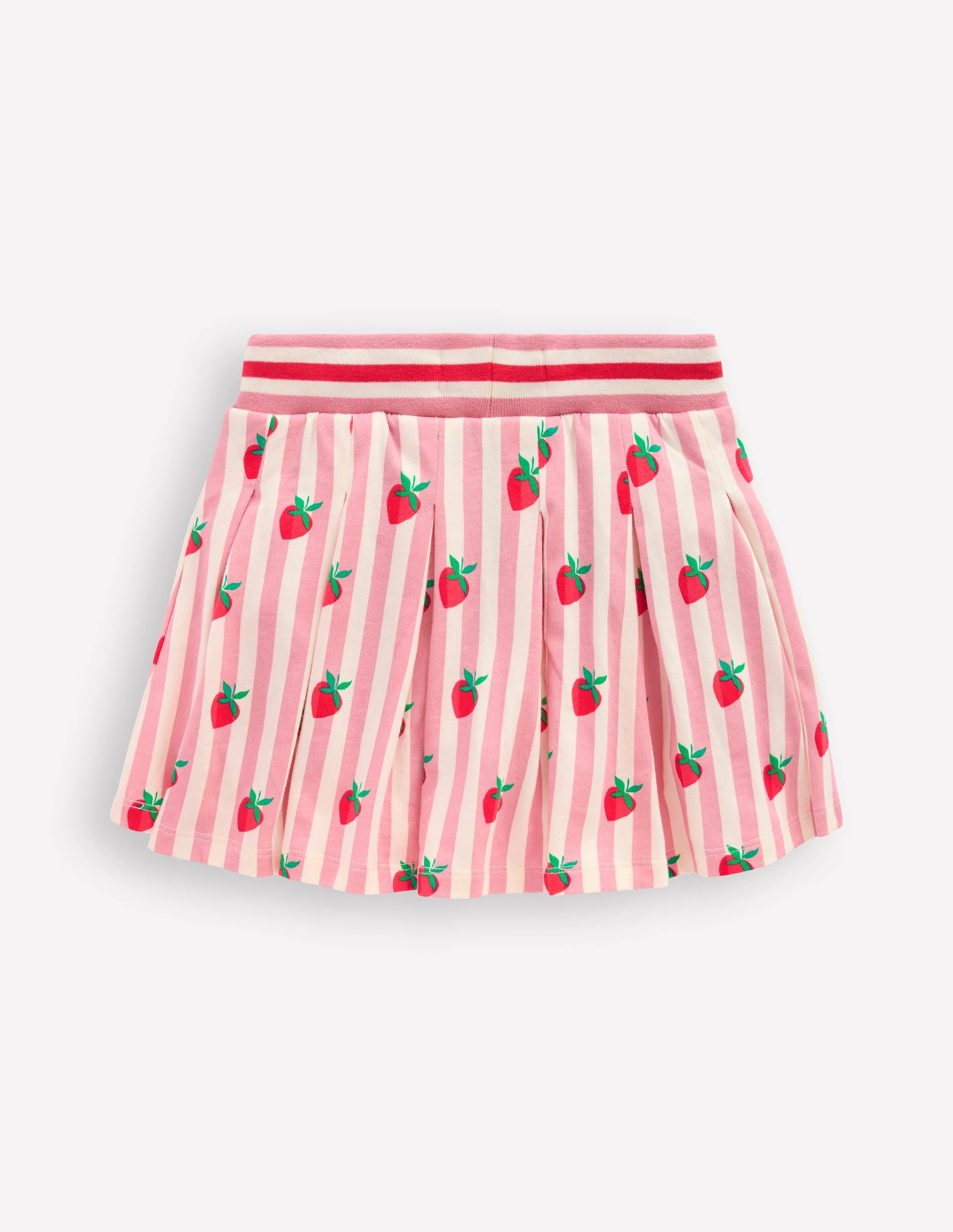 Pleated Jersey Skort-Pink Stripe Strawberries | Boden (US)